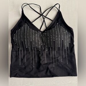 Black Rhinestone Strappy Cami Top